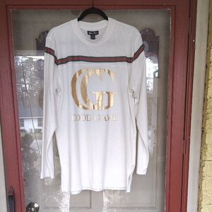 White Long Sleeve Shirt with Gold Logo
